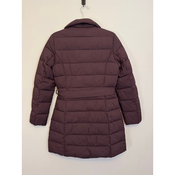 Tahari Puffer Coat Womens S Merlot Down Waterfowl Quilted Belted Winter Outdoor - Picture 2 of 8